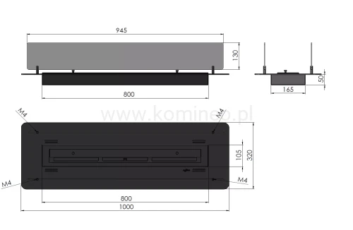INFIRE INSERT 800 BLACK - biokominek z szybami ochronnymi do zabudowy w blacie MDF i gips karton - schemat