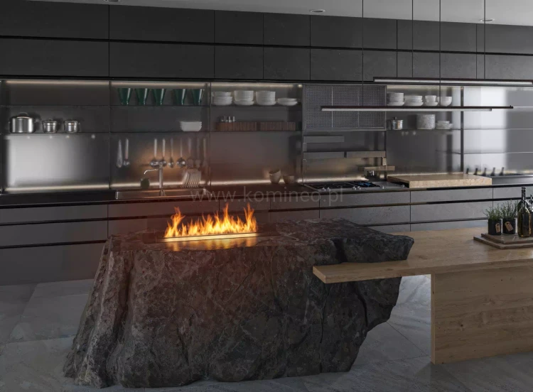 INFIRE INSERT 800 BLACK - biokominek z szybami ochronnymi do zabudowy w blacie MDF i gips karton - aranżacja