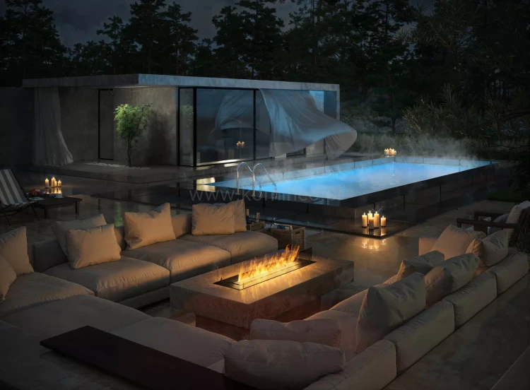 INFIRE INSERT 1200 BLACK - biokominek z szybami ochronnymi do zabudowy w blacie MDF i gips karton - aranżacja