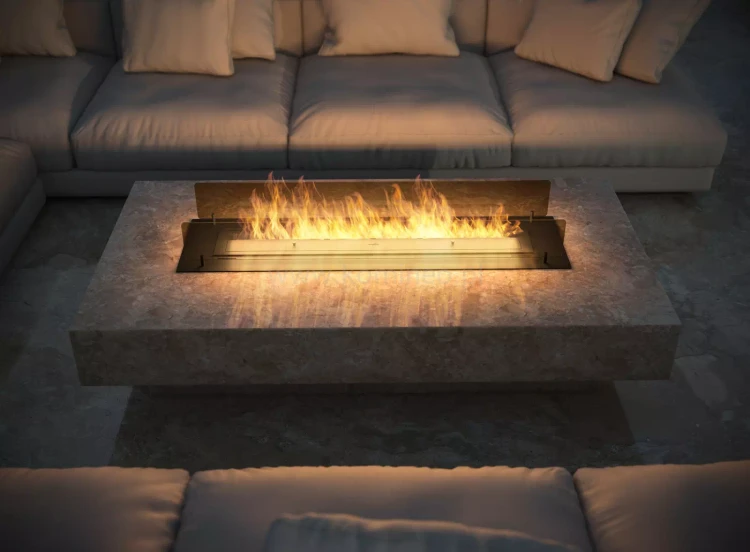 INFIRE INSERT 1200 BLACK - biokominek z szybami ochronnymi do zabudowy w blacie MDF i gips karton - aranżacja