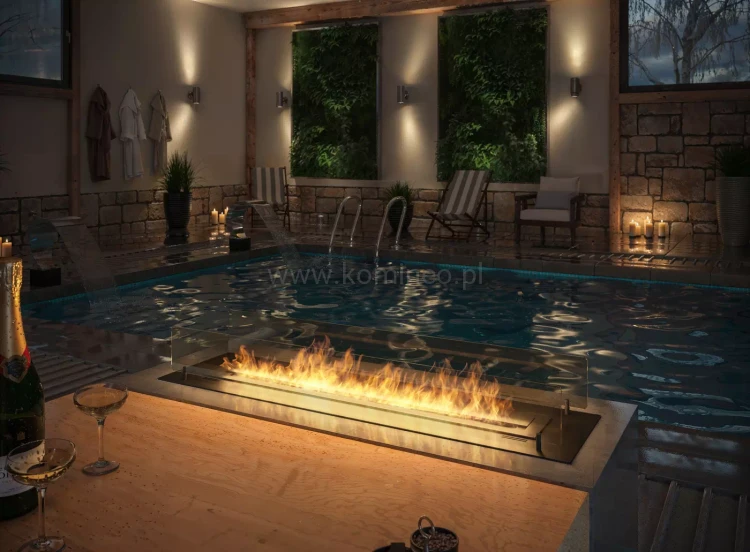 INFIRE INSERT 1200 BLACK - biokominek z szybami ochronnymi do zabudowy w blacie MDF i gips karton - aranżacja