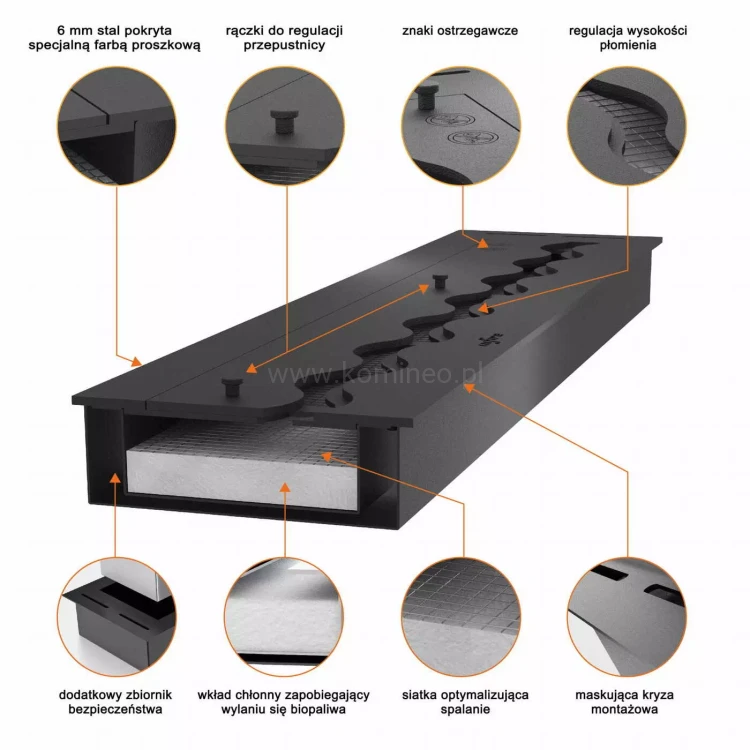 Biopalenisko INFIRE PALNIK BLACK BURNER 1500 SLIM LINE - zalety