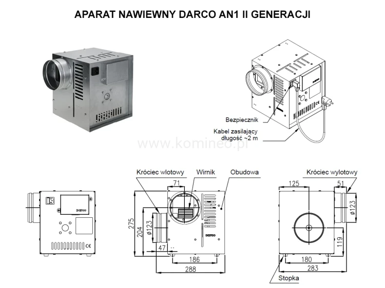 Aparat nawiewny DARCO AN1-II schemat