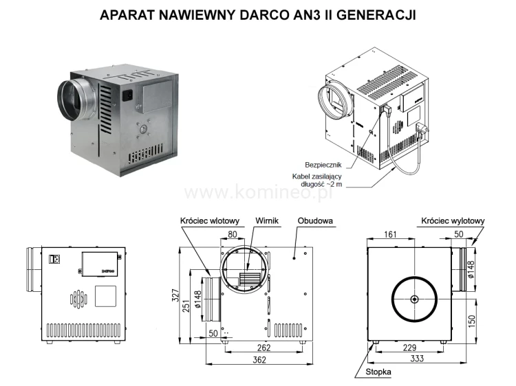 Aparat nawiewny DARCO AN3-II schemat