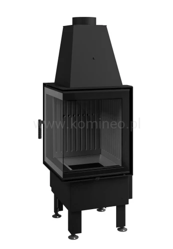 Wkład kominkowy narożny HAJDUK SMART 2PT-S prawy, z szybą boczną, wąski, pionowy, ciemna ceramika