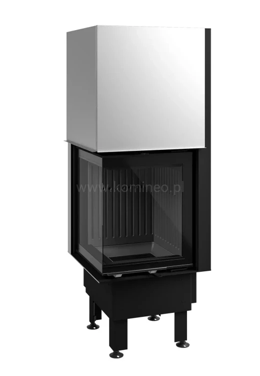 Wkład kominkowy narożny HAJDUK SMART 2LTh-S lewy, z szybą boczną, wąski, drzwi podnoszone z gilotyną, ciemna ceramika