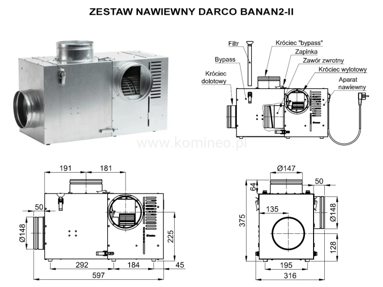 Zestaw nawiewny DARCO BANAN2-II - schemat
