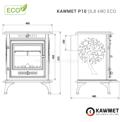 Piec kominkowy żelwiny KAWMET P10 (6.8 kW) ECO - schemat