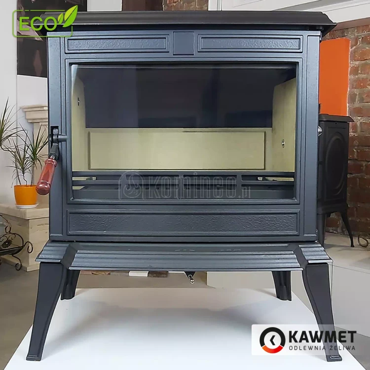 Piec kominkowy żeliwny KAWMET Premium ATHENA S12, dodatkowe boczne drzwi, piec wolnostojący z bocznym załadunkiem