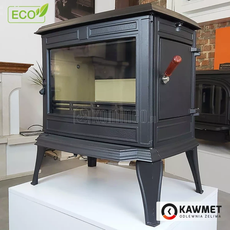 Piec kominkowy żeliwny KAWMET Premium ATHENA S12, dodatkowe boczne drzwi, piec wolnostojący z bocznym załadunkiem