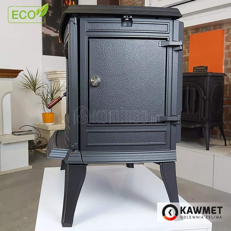 Piec kominkowy żeliwny KAWMET Premium ATHENA S12, dodatkowe boczne drzwi, piec wolnostojący z bocznym załadunkiem