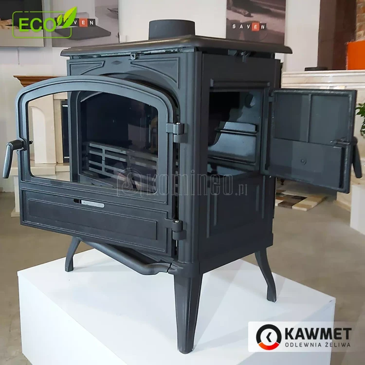 Piec kominkowy żeliwny KAWMET Premium EOS S13 (10 kW), z dodatkowymi bocznymi drzwiczkami