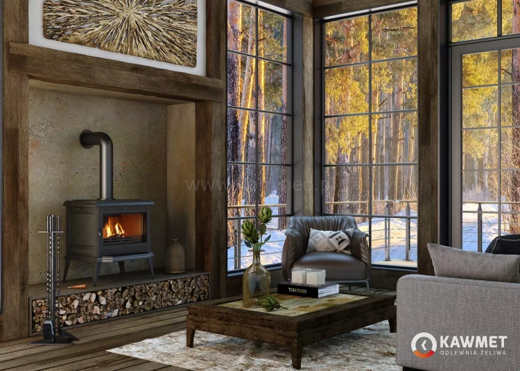 Piec kominkowy żeliwny KAWMET Premium PROMETEUS S11 - aranżacja