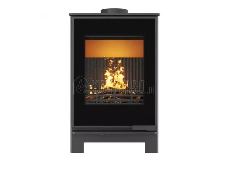 Piec kominkowy stalowo-żeliwny KAWMET HARITA S15i Basic Decor ECO, piec wolnostojący na nóżkach, niski z szybą rasterowaną