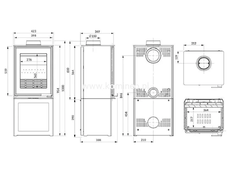 Piec kominkowy stalowo-żeliwny KAWMET HARITA S15i S-BOX ECO - schemat