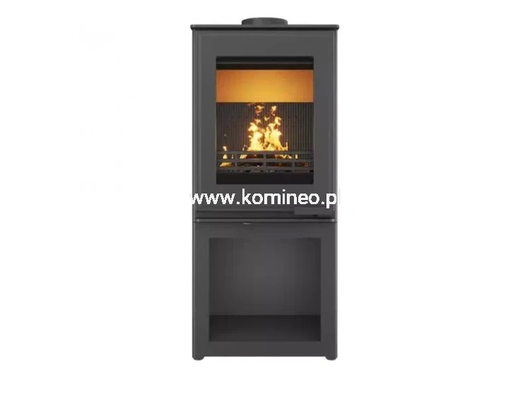 Piec kominkowy stalowo-żeliwny KAWMET HARITA S15i S-BOX ECO, piec wolnostojący ze schowkiem na drewno