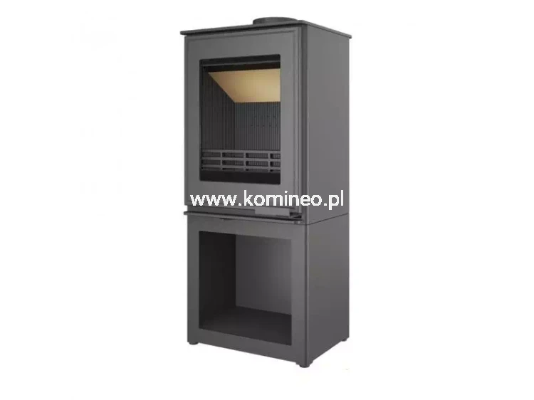 Piec kominkowy stalowo-żeliwny KAWMET HARITA S15i S-BOX ECO, piec wolnostojący ze schowkiem na drewno