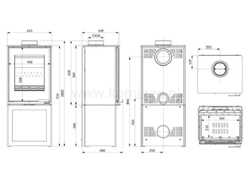 Piec kominkowy stalowo-żeliwny KAWMET HARITA S15i S-BOX Decor ECO - schemat