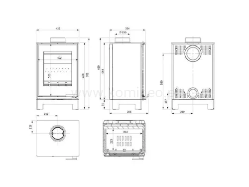 Piec kominkowy stalowo-żeliwny KAWMET HARITA S15v Basic Decor ECO - schemat