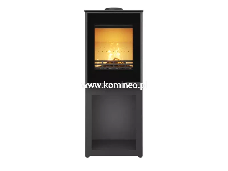 Piec kominkowy stalowo-żeliwny KAWMET HARITA S15v L-BOX Decor ECO, piec wolnostojący ze schowkiem na drewno