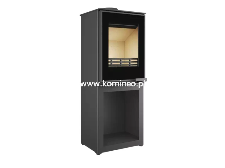 Piec kominkowy stalowo-żeliwny KAWMET HARITA S15v L-BOX Decor ECO, piec wolnostojący ze schowkiem na drewno