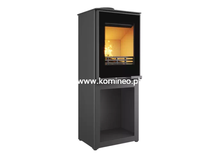 Piec kominkowy stalowo-żeliwny KAWMET HARITA S15v L-BOX Decor ECO, piec wolnostojący ze schowkiem na drewno