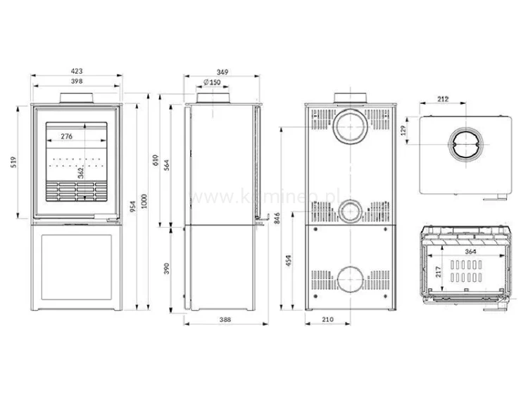 Piec kominkowy stalowo-żeliwny KAWMET HARITA S15v S-BOX ECO - schemat