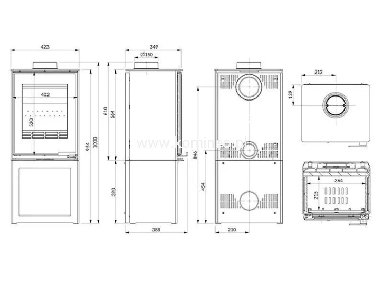 Piec kominkowy stalowo-żeliwny KAWMET HARITA S15v S-BOX Decor ECO - schemat