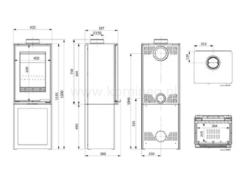 Piec kominkowy stalowo-żeliwny KAWMET VENUS S16 L-BOX Decor ECO - schemat