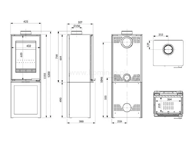 Piec kominkowy stalowo-żeliwny KAWMET VENUS S16 L-BOX Decor ECO - schemat