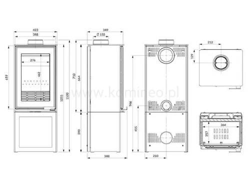 Piec kominkowy stalowo-żeliwny KAWMET VENUS S16 S-BOX ECO - schemat