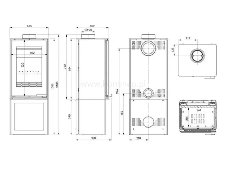Piec kominkowy stalowo-żeliwny KAWMET VENUS S16 S-BOX Decor ECO - schemat