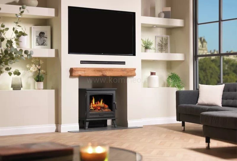 DIMPLEX BELGRAVIA - kominek elektryczny wolnostojący w salonie po telewizorem