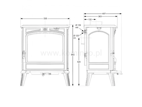 Piec kominkowy żeliwny KAWMET Premium ARTEMIDA S18 - schemat