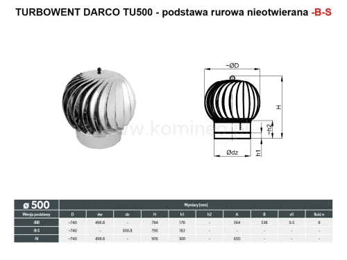 Turbowent DARCO TU500-B-S podstawa rurowa nieotwierana - schemat
