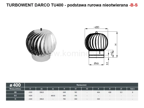 Turbowent DARCO TU400-B-S podstawa rurowa nieotwierana - schemat