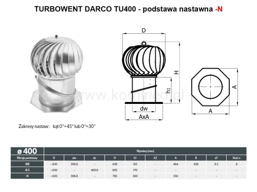 Turbowent DARCO TU400-N podstawa nastawna - schemat