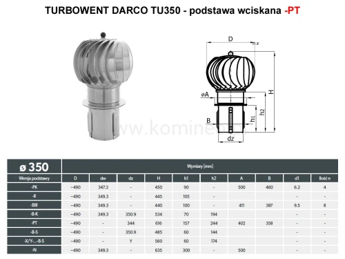 Turbowent DARCO TU350-PT podstawa wciskana - schemat