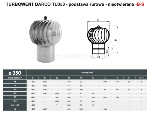Turbowent DARCO TU350-B-S podstawa rurowa nieotwierana