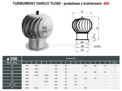 Turbowent DARCO TU350-BIII podstawa z kołnierzem - schemat
