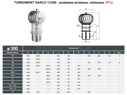 Turbowent DARCO TU300-PT-U podstawa wciskana otwierana- schemat