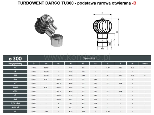 Turbowent DARCO TU300-B podstawa rurowa otwierana