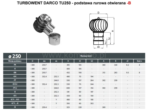 Turbowent DARCO TU250-B podstawa rurowa otwierana