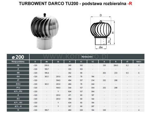 Turbowent DARCO TU200-R podstawa rozbieralna - schemat