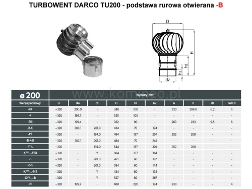 Turbowent DARCO TU200-B podstawa rurowa otwierana