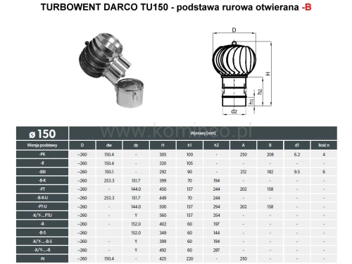 Turbowent DARCO TU150-B podstawa rurowa otwierana