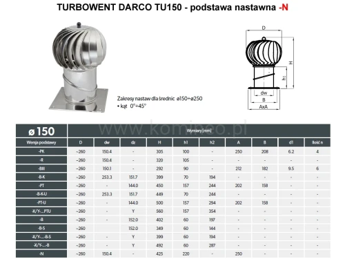 Turbowent DARCO TU150-N podstawa nastawna kwadratowa - schemat