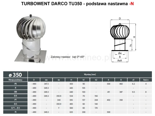 Turbowent DARCO TU350-N podstawa nastawna -schemat