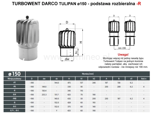Turbowent DARCO TULIPAN TU150-T-R podstawa rozbieralna - schemat