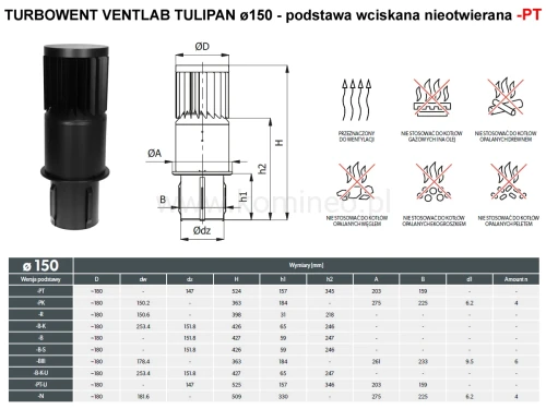 Turbowent VENTLAB TULIPAN TUV150-MLCH-T-PT podstawa wciskana nieotwierana - schemat